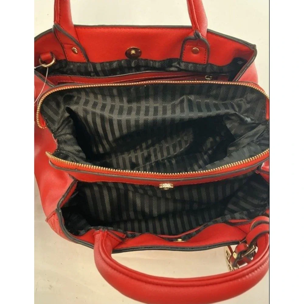 CHRISTIAN LACROIX Embossed Logo Satchel Red Convertible Shoulder Bag